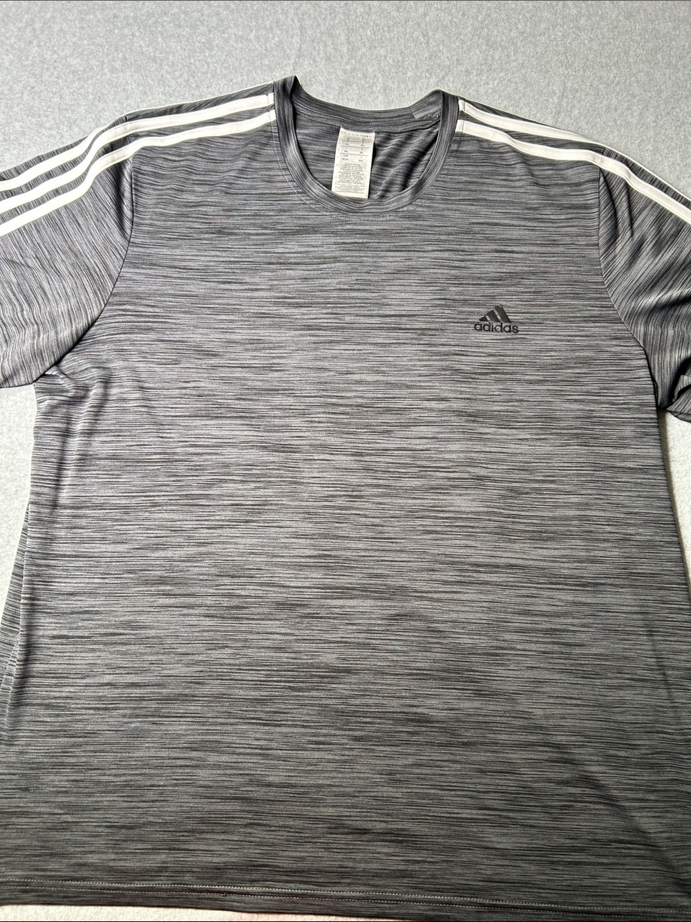 adidas Gray Heather Short Sleeve Performance Tee with White Shoulder Stripes